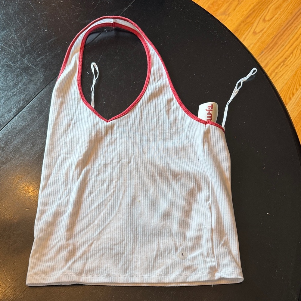 American Eagle White and Red one arm Tank Top